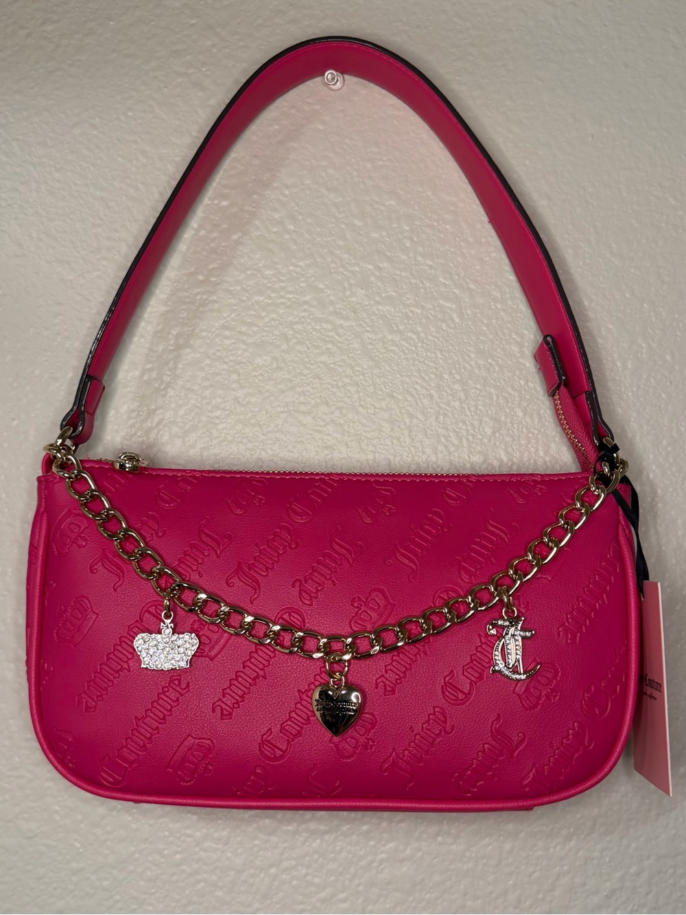 Juicy Couture Hot Pink Shoulder Bag with Charm Chain